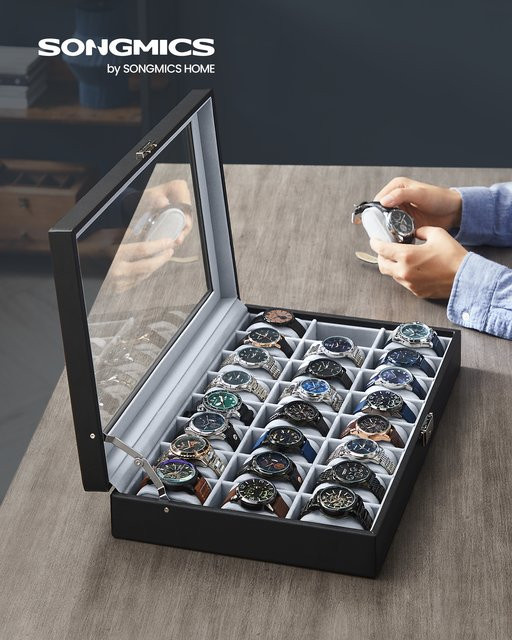 SONGMICS Uhrenbox, 24 Fächer, Gläserner Deckel, Unisex - Bild 1