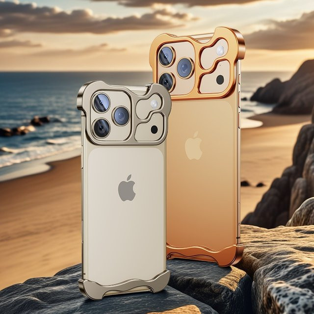 Stoßfeste Handyhüllenrahmen aus Metalllegierung für Apple iPhone 17 16 15 14 13 12 Pro Max Plus mit Objektivschutz in Silber und Gold - Bild 1