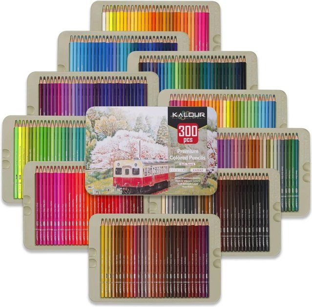 Binchi Cultural Supplies Buntstifte Set mit 300 Farben für Künstler, weicher Kern zum Zeichnen und Schattieren, Multicolor und Blau - Bild 1