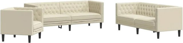 vidaXL 3-teiliges Chesterfield-Sofaset aus Kunstleder in Beige mit Massivholzrahmen - Bild 1