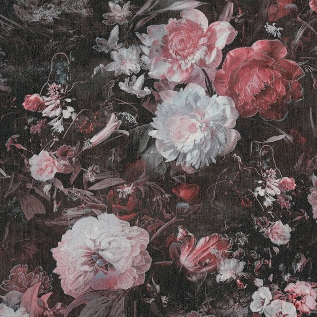 Profhome Floral Tapete Blumenmuster in Schwarz Rosa Silber mit schimmerndem Effekt, Breite: 0,53 m, Länge: 10,05 m - Bild 1
