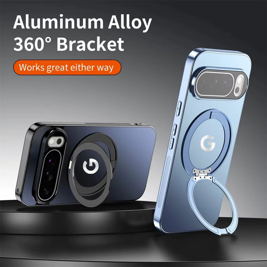 Magnetische PC Handyhülle mit Matt-Beschichtung und Metallring-Ständer für Google Pixel 10 Pro XL, 9A, 8A in Schwarz oder Blau - Bild 2