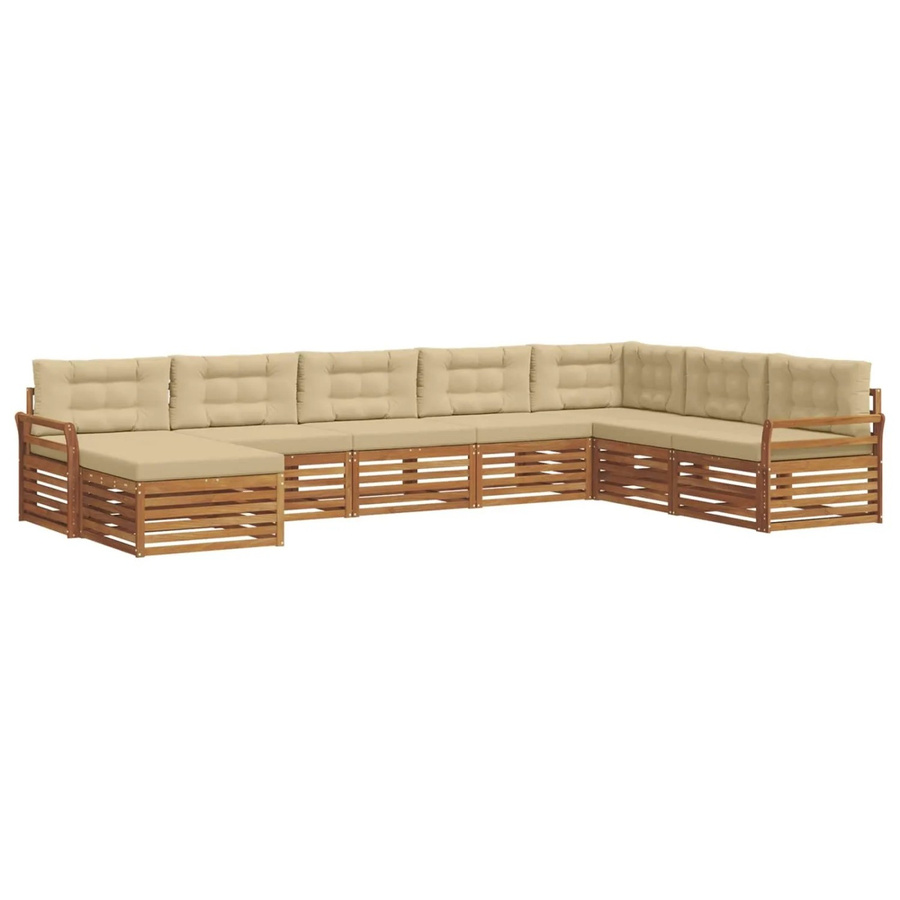 vidaXL Sofagarnitur 8-teilig L-Form aus Massivholz Akazie in Natur und Beige mit Polsterung und Kissen - Bild 2