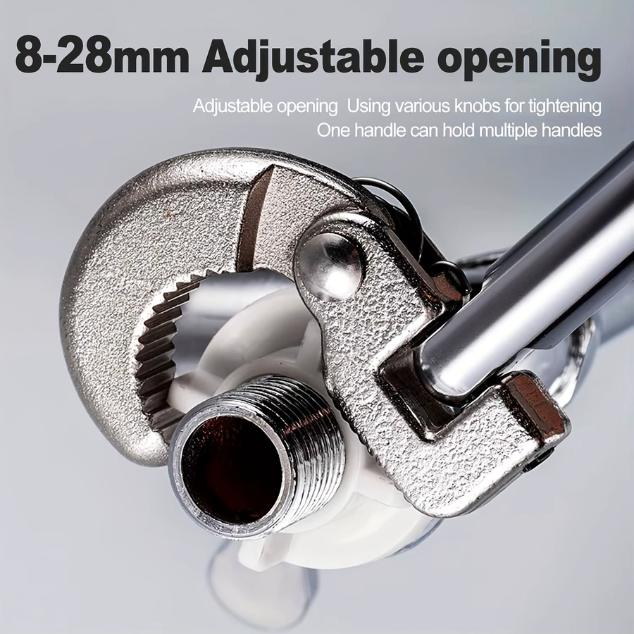 Multifunktionaler verstellbarer Waschbeckenschlüssel aus Metall in Silber für Wasserhähne, Badezimmerrohre und Abflussinstallationen - Bild 2