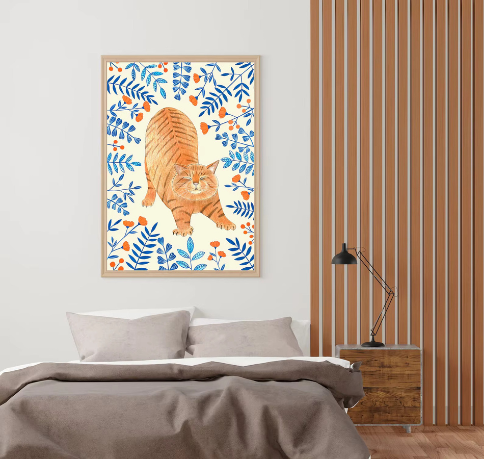 SHENCHEN Wandkunst Ingwer-Katze als Paper Poster mit floralem Motiv in Orange - Bild 2