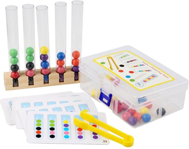 Binchi Rohrklammer-Kugelspielzeug, Holz-Lernspielzeug, mit Karten, 3-8 Jahre - Bild 1
