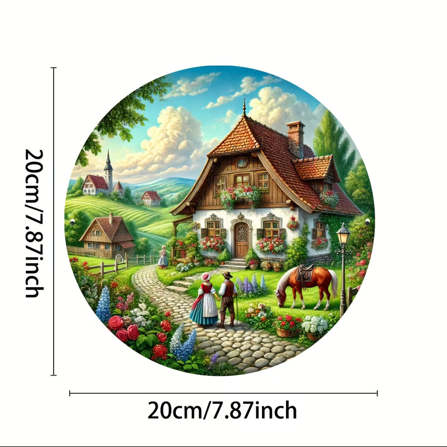 Rundes Metallschild Potdemiel mit Bauernhoflandschaft in Multicolour, Durchmesser: 20 cm - Bild 2