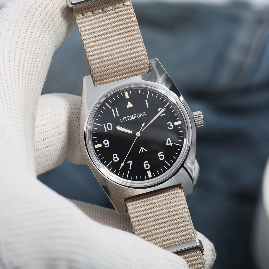 HEIMDALLR Herren-Pilotenuhr, Handaufzug, Edelstahl, 36 mm, Schwarz - Bild 2