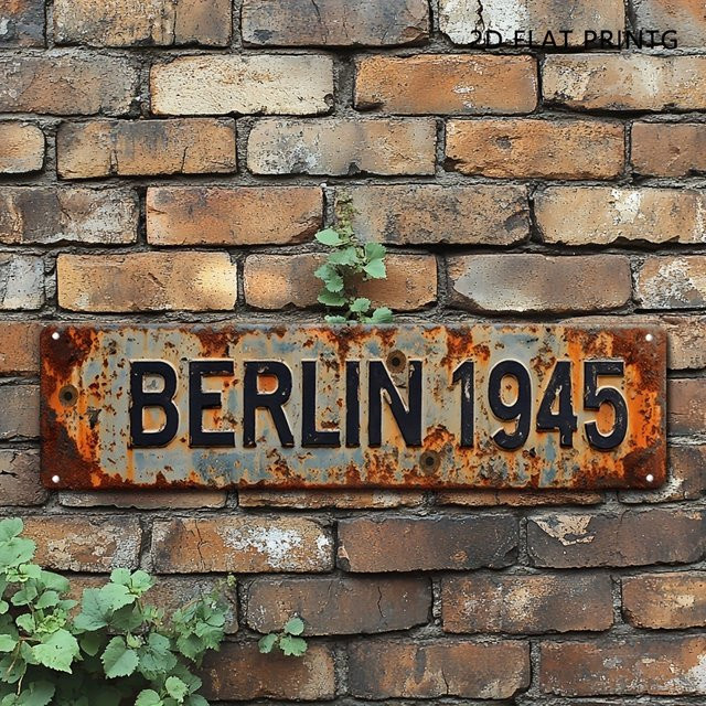 Vintage Militär-Blechschild Berlin 1945 WWII Landmark Wandkunst von Hello Young, Mehrfarbig, Metall, Rechteckig - Bild 1