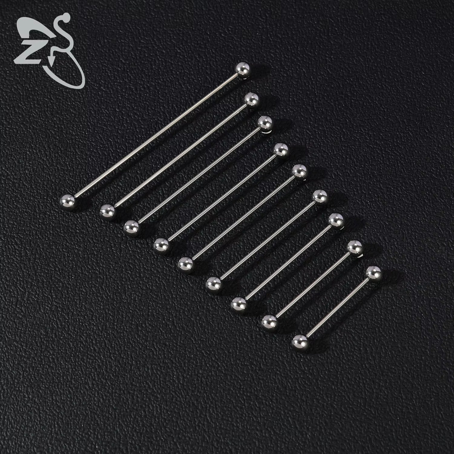 ZS Industrial Barbell Ohrringe, Edelstahl, Silber, Unisex, 24–60 mm - Bild 3