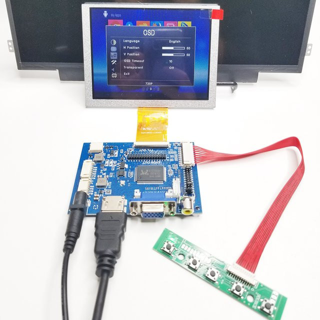 GLZLDY LCD-Controller-Treiberplatine für 5-Zoll-TFT-LCD-Display ZJ050NA-08C mit HDMI, VGA und AV Anschlüssen, 640 x 480 Pixel, 50-Pin TTL - Bild 1