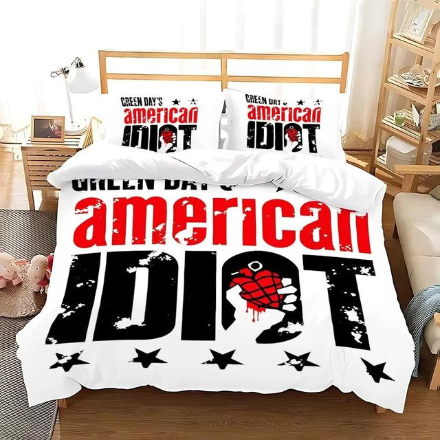 Green Day American Idiot Bettwäsche Set aus Mikrofaser, 3-teilig, B/H: 180 x 210 cm, Weiß - Bild 1