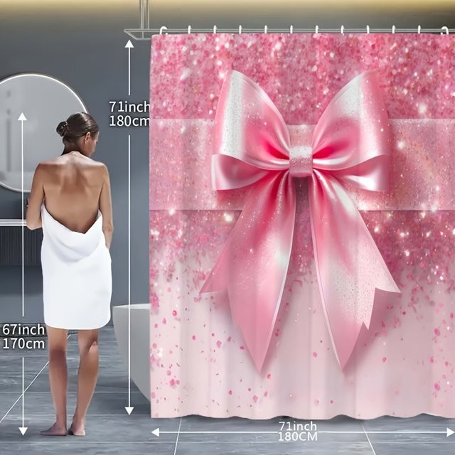 VIKAMA Duschvorhang Pink Shining Diamond Bow, wasserdicht und schimmelfest, B/H: 90 x 180 cm - Bild 1