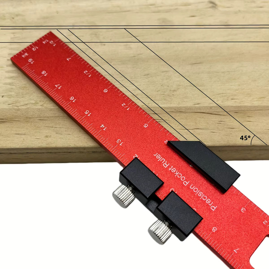 Professionelles Positionierungslineal aus Aluminiumlegierung in Rot für Holzbearbeitung und präzises Messen - Bild 3