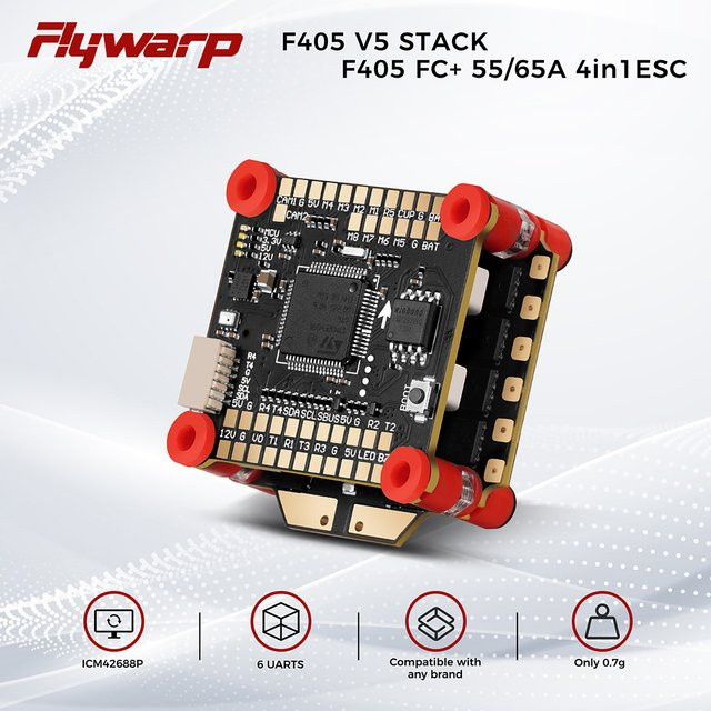 FlyWarp F4/F7 Flight Controller Stack mit 55A/65A 4in1 ESC und ICM42688 für FPV Drohnen und RC Flugzeuge, Farbe: Schwarz, Montageabstand: 30,5 x 30,5 mm - Bild 1