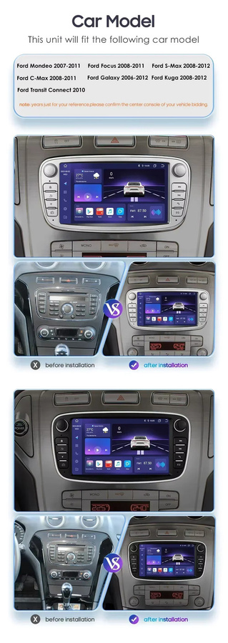 OSSURET 2-DIN Android Smart Autoradio mit GPS und Wireless Carplay in Schwarz für Ford Focus S-Max Mondeo Galaxy C-Max - Bild 2