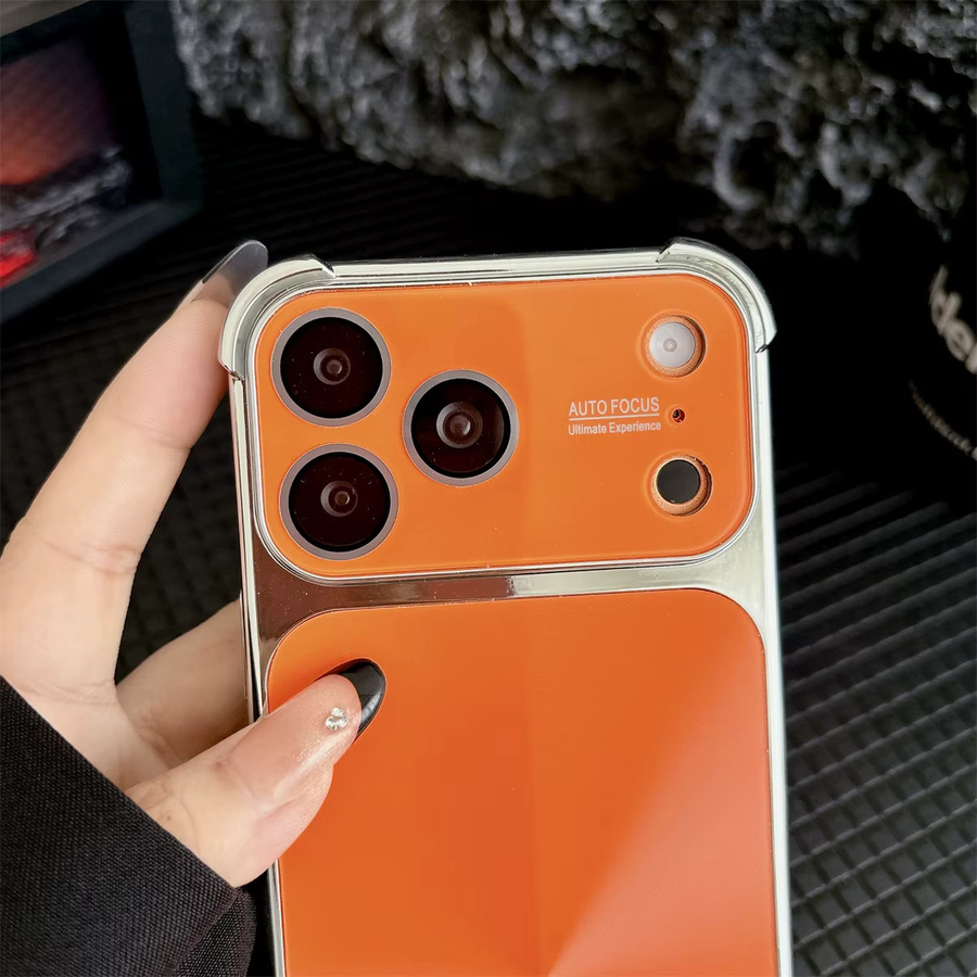 szHAIyu Glitzernde Handyhülle mit Galvanik-Viereck-Anti-Fall-Rüstung und Objektiv-Kamera-Schutz für iPhone 17 16 15 14 13 Pro Max in Schwarz und Orange - Bild 2