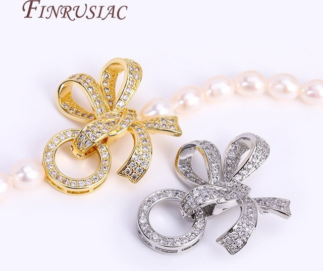 FINRUSIAC Verbindungsverschlüsse, 18 Karat vergoldet, Zirkon, Schleife, Schmetterling, Perlenverschlüsse - Bild 1