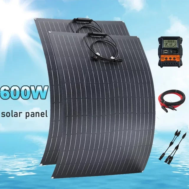 Luxuglow Flexibles Solarpanel mit monokristallinen Solarzellen in Schwarz für Camping, Yacht, Wohnmobil und Boot - Bild 1