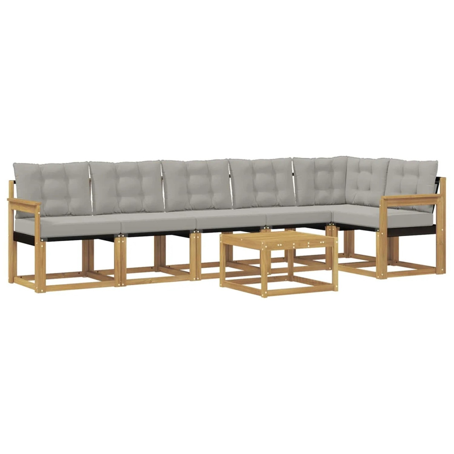 vidaXL Outdoor-Sofagarnitur 7-teilig aus Akazienholz mit Textilene und Kissen in Weiß-Hellgrau - Bild 2