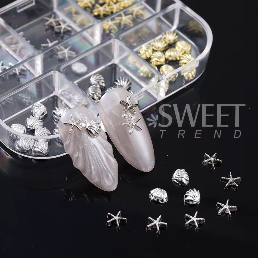 SWEET TREND Nagelkunst-Charms, 6er-Set, Seestern und Muschel, Gold-Silber - Bild 2