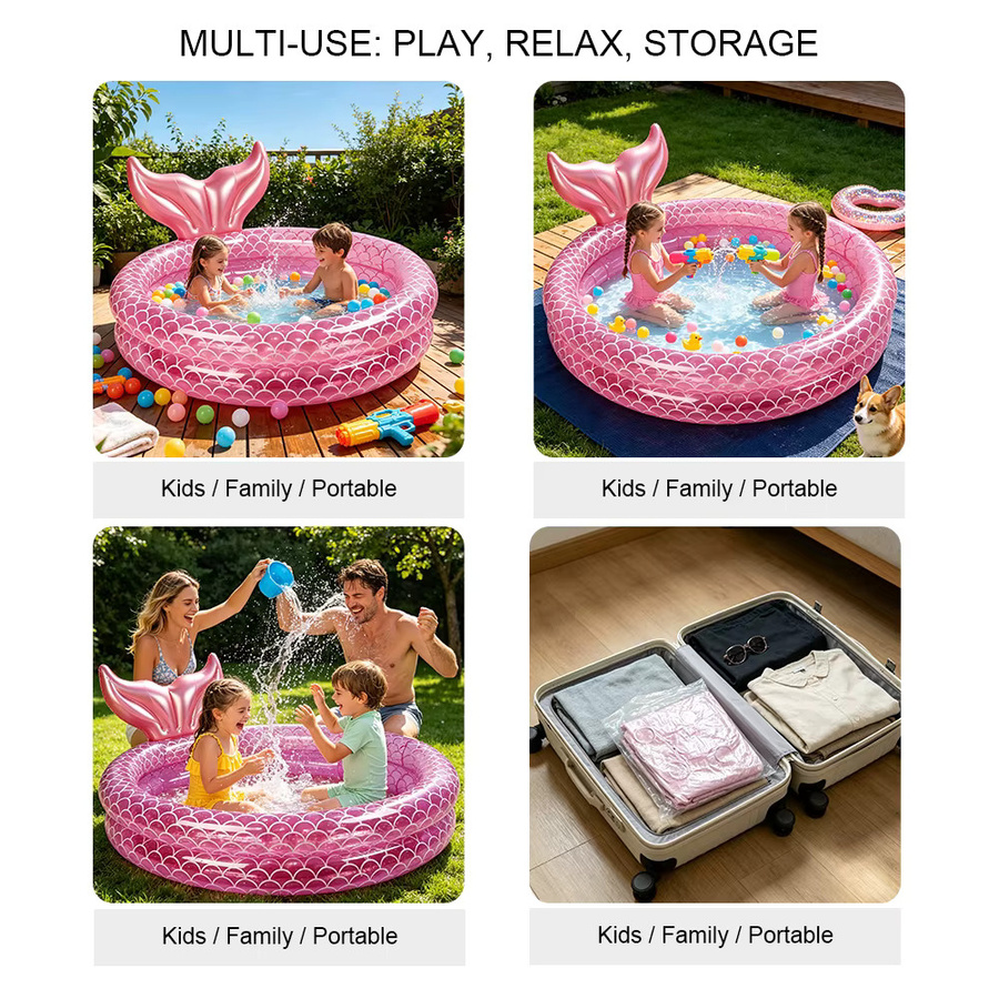 Wonflex Aufblasbarer Meerjungfrau Schwimmpool für Kinder in Rosa, Runder Wasserspielplatz und Bällebad für Drinnen und Draußen, Höhe: 35 cm, Durchmesser: 130 cm - Bild 4
