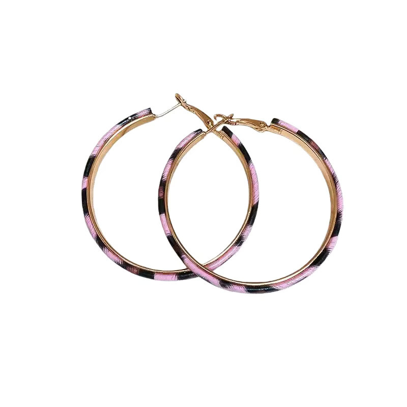 YOUNGUO Creolen, Rosa Leopardenmuster, PU-Leder, 50 mm, Damen - Bild 6