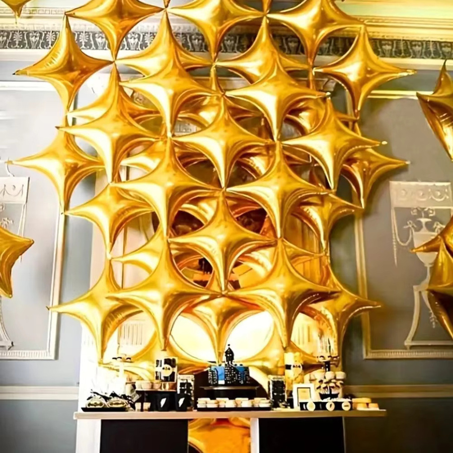 Runtow Sternballons aus Aluminiumfolie in Gold und Silber, vierzackige geometrische Sterne für Geburtstag, Hochzeit und Party, Durchmesser: 25,4 cm - Bild 1