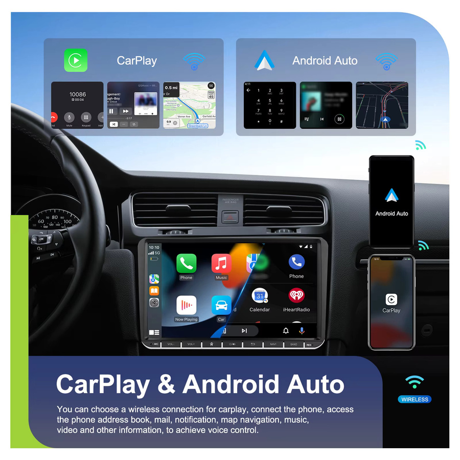 Podofo Android Multimedia Video Stereo Player mit GPS und Carplay in Schwarz für Volkswagen Golf Polo Skoda Rapid Octavia Tiguan Passat Amarok - Bild 2