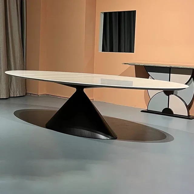 DUTRIEUX Esstisch-Set aus Metall mit ovalem weißem Tisch und schwarzen Stühlen im modernen nordischen Design - Bild 1