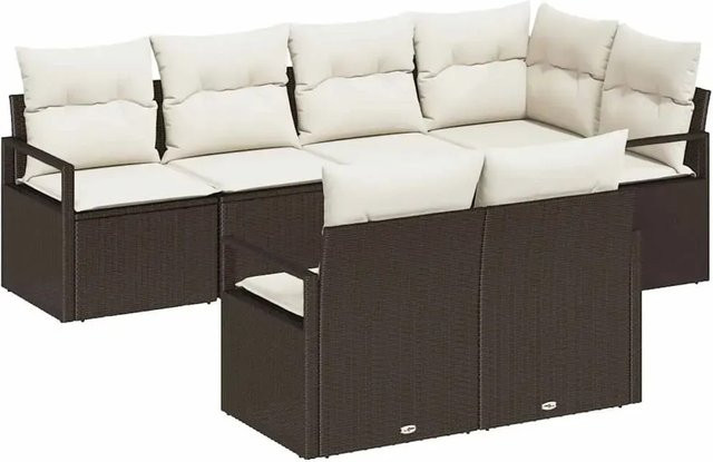 vidaXL Garten-Sofa-Set 7-teilig aus Poly-Rattan in Braun mit Polstern und L-Form für Terrasse und Garten - Bild 1
