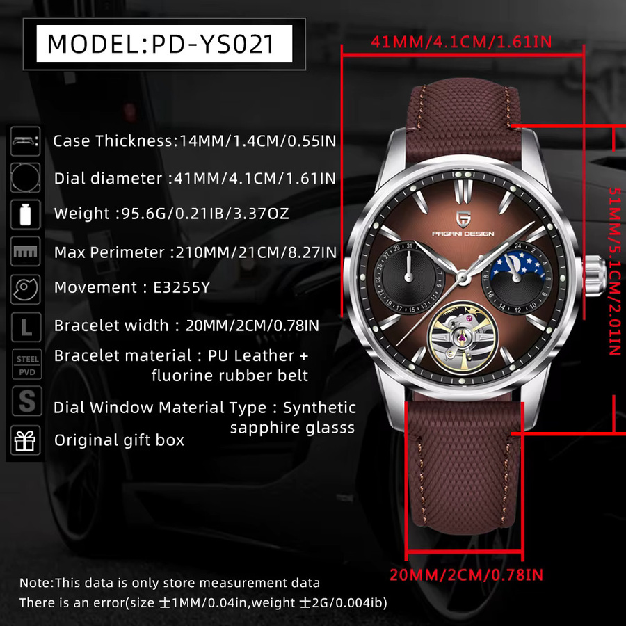 PAGANI DESIGN Armbanduhr, Automatik, Edelstahl, Mondphase, Herren - Bild 5