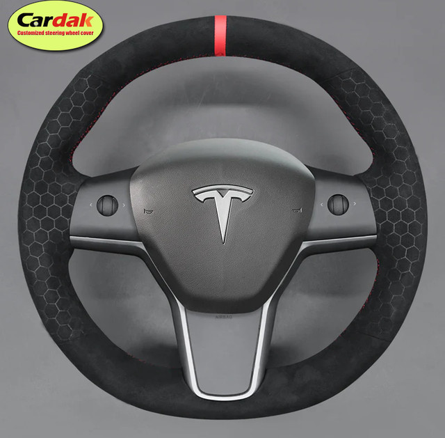 Cardak Lenkradabdeckung aus schwarzem Wildleder für Tesla Model 3 und Model Y - Bild 1