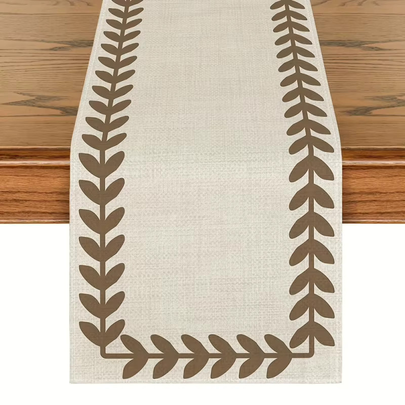 VIKAMA Tischläufer aus Leinen mit Weidenblattmuster in Braun und Beige, hitzebeständig und maschinenwaschbar, Breite: 33,0 cm, Länge: 183,0 cm - Bild 2