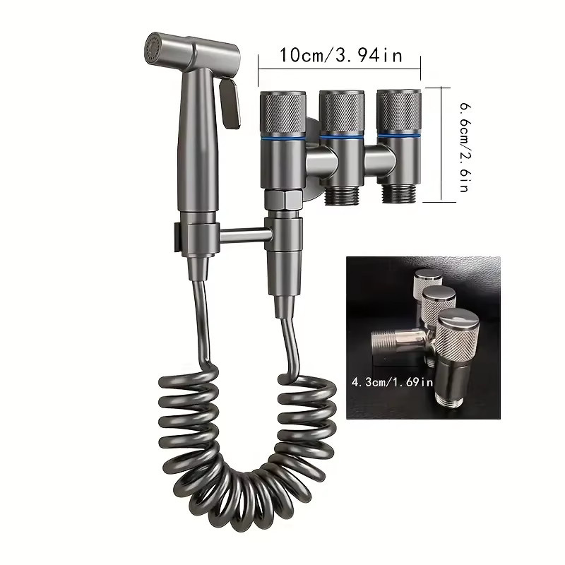 YANKE 3-in-1-Wasserverteiler aus Edelstahl mit Spritzpistole in Silber, Wandmontage mit Chrom-Finish - Bild 2