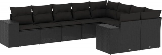 vidaXL 9-tlg Garten-Sofagarnitur in Schwarz aus Poly-Rattan mit Kissen und Stauraum - Bild 1