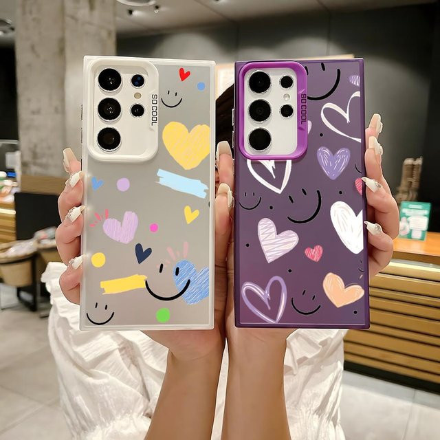 INS Mode Glänzende Smiley Handyhülle aus TPU für Samsung Galaxy S25 S24 S23 S22 S21 Ultra Plus 5G in Schwarz und Mehrfarbig - Bild 1