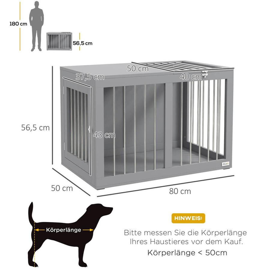 PawHut Hundekäfig als Möbelstück für mittelgroße Hunde, Grau, B/H/T: 50 x 80 x 56,5 cm - Bild 8