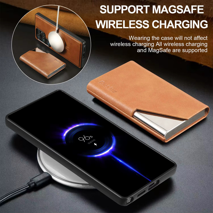 MagSafe Magnetische Kartenhülle Anti-Drop Schutzhülle für Samsung Galaxy S23 S24 S25 Ultra und Plus in Schwarz oder Braun - Bild 3