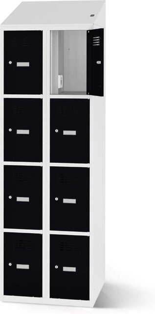 rotstahl Fächerschrank mit Ladefunktion und 8 Fächern, schwarz, Korpus lichtgrau, B: 60 cm, H: 200 cm - Bild 1