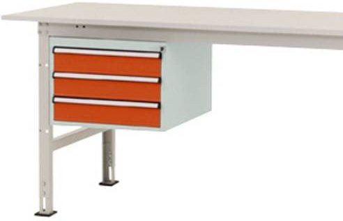Manuflex PACKPOOL Gehäuse-Unterbau AS0004.2001 aus Stahl in Orange und Weiß mit 3 Schubfächern, Nutzhöhe: 300 mm, für Tischtiefe: 800 mm - Bild 1