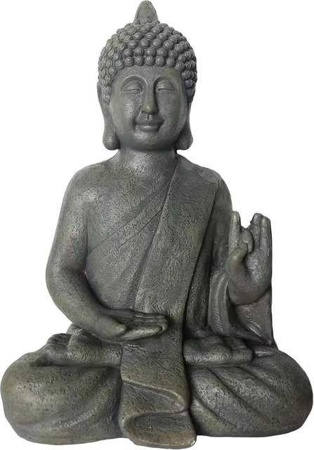 Wetterfeste Buddha Figur von Relaxdays aus Polyresin in Anthrazit im Vintage-Look, Höhe: 52 cm, Breite: 35 cm, Tiefe: 21 cm - Bild 1