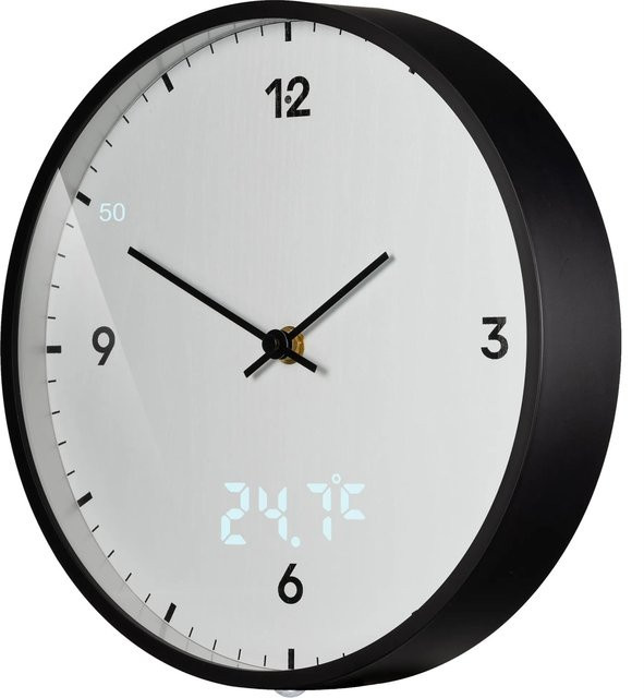 Bresser Wanduhr MyTime mit LED-Sekunden- und Temperaturanzeige in Weiß, Durchmesser: 24 cm - Bild 1