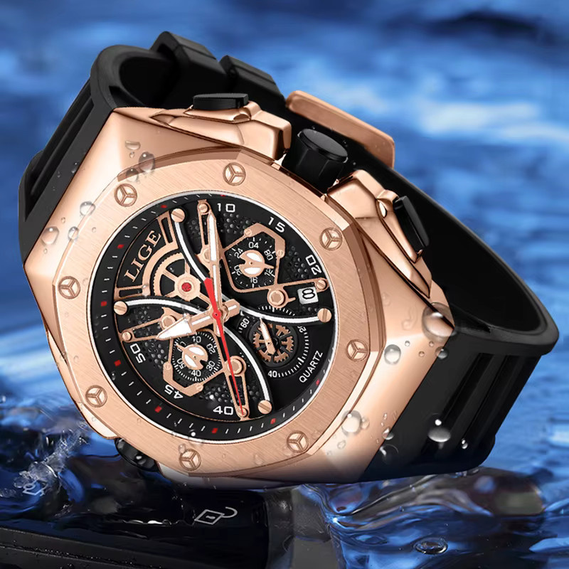 Lige Armbanduhr Chronograph, Silikon, Schwarz, Herren - Bild 2
