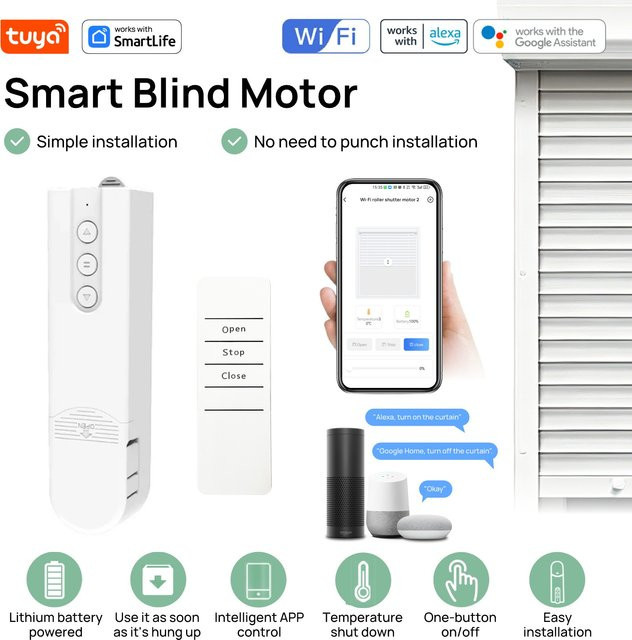Tuya Smart-Rollo- und Jalousienmotor mit WLAN und USB, App-Steuerung, Alexa & Google Home, Farbe: Weiß - Bild 1