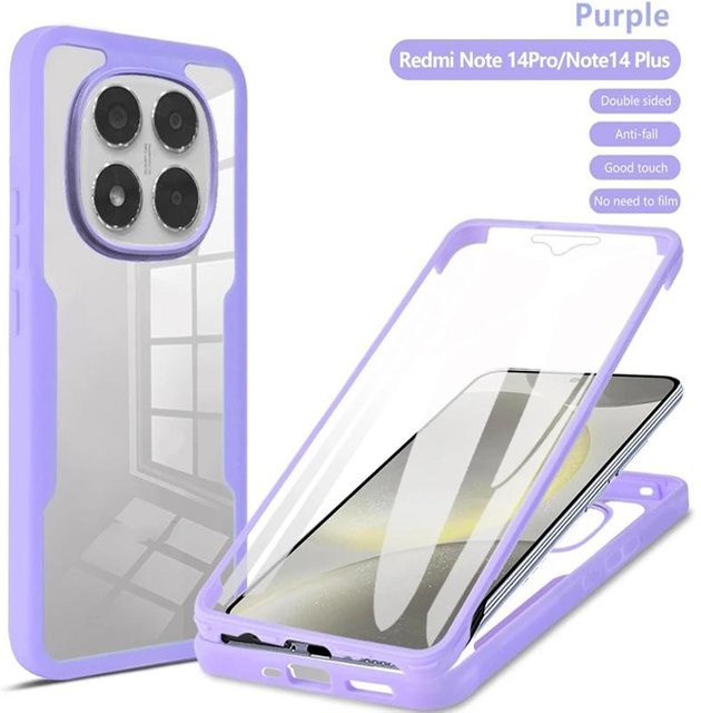 Xiaomi Redmi Note 15 14 13 12 Pro Plus 4G 5G Doppelseitige 360 Grad Vollschutz Hülle in Transparent und Purple - Bild 1