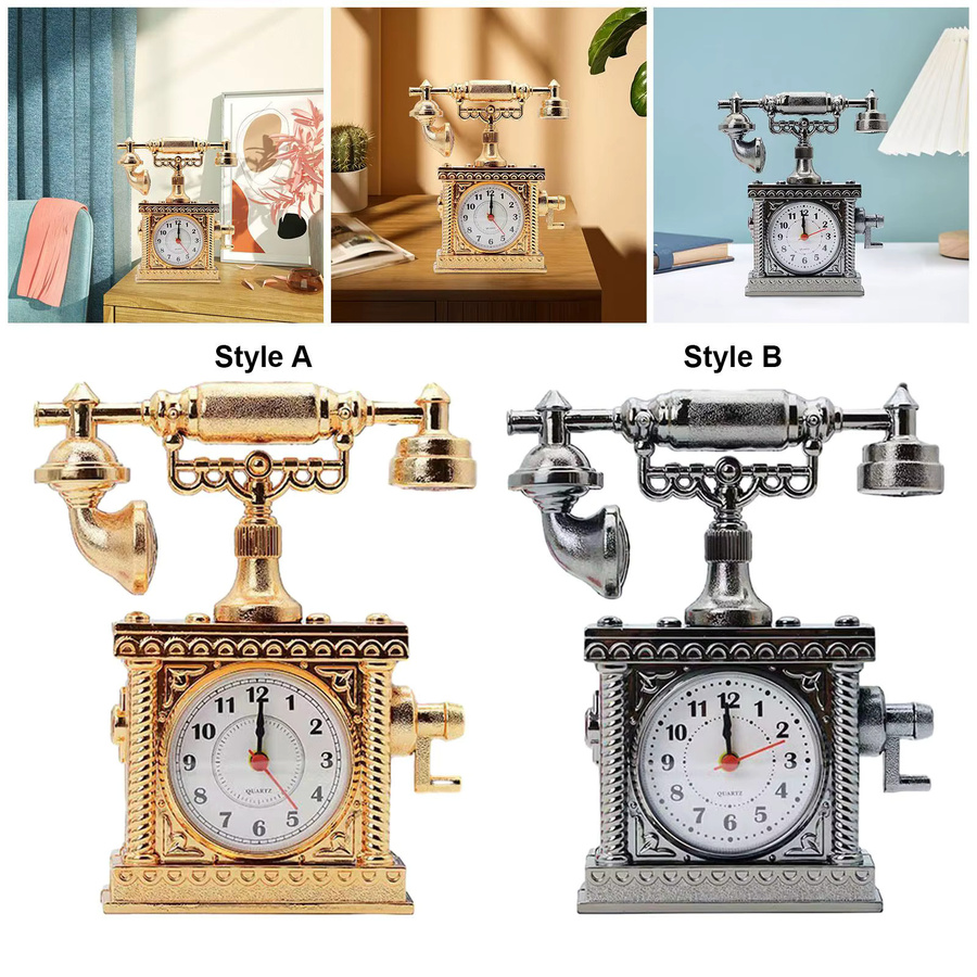 Homyl Retro Telefon Schreibtisch Uhr als dekoratives Ornament im Old Fashion Stil aus Kunststoff, B: 16,0 cm, T: 5,08 cm, H: 18,8 cm - Bild 1
