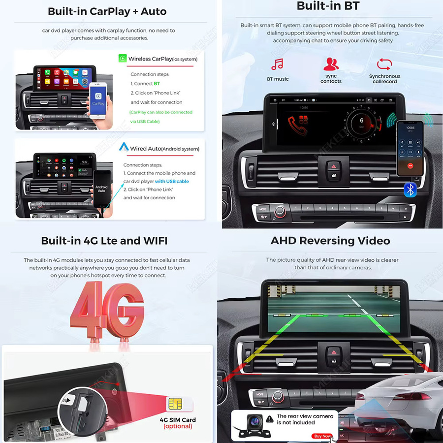 MEKEDE Android Auto Multimedia-Player für BMW 5er Serie F10 F11 (2011-2017) mit CIC NBT, Wireless CarPlay, 4G LTE, WIFI, GPS und DSP Audio in Schwarz - Bild 3