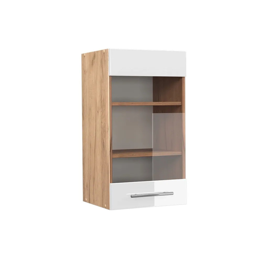 Vicco Küchen-Hängeschrank Fame-Line mit Glasschrank-Element in Weiß und Eiche Hochglanz, Breite: 40 cm - Bild 3
