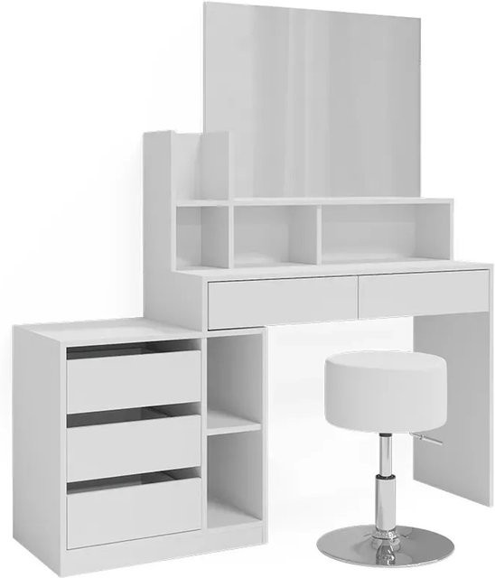 Vicco Schminktisch Anja Weiß mit Spiegel und Hocker modern B/T/H: 139,8 x 56,9 x 115 cm - Bild 2